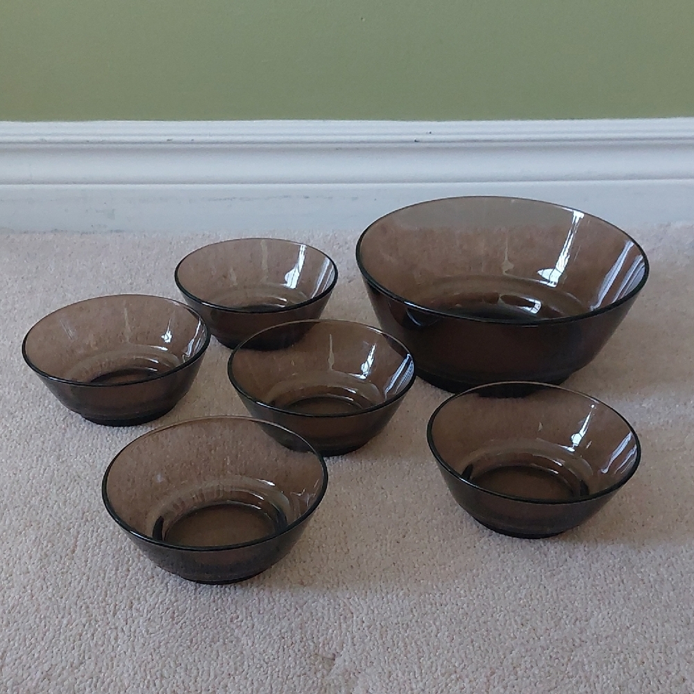 VERECO, Set of Brown Glass Bowls, Made In France